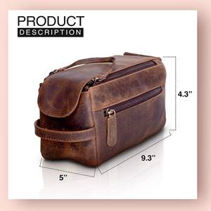 Genuine Cowhide Leather <b>Toiletry</b> Bag Men Travel Grooming Organizer Waterproof <b>Storage</b> Bag LTB-0133 - Product Image 5