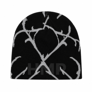 HMR Sisterhood Brotherhood Black Jacquard Beanie With Gray Cross Pattern Warm <b>Winter</b> <b>Cap</b> Soft Elastic Hat Unisex Fashion - Product Image 1