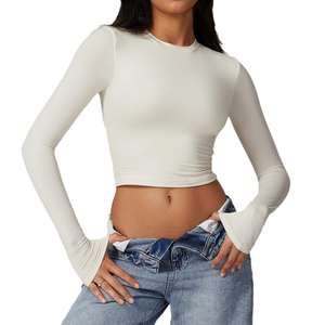 Womens <b>Long</b> <b>Sleeve</b> Breathable Shirts <b>Workout</b> Crop Durable <b>Tops</b> Yoga Tee Mild Support Crop <b>Top</b> Shirts Feeling Athletic <b>Top</b> - Product Image 5