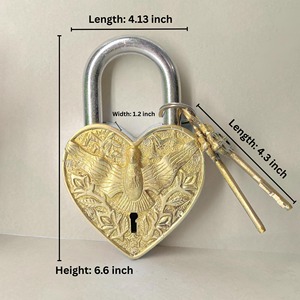 Strong Padlock Made With Brass Body And Steel Shackle Vintage <b>Lock</b> Choice For Gates Durable Heart & Bird Padlock Antique Finish - Product Image 4
