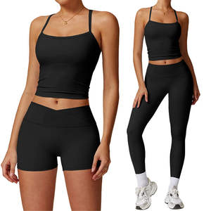 Ensemble de sport cinq pièces pour homme – Débardeur et leggings bleus extensibles – Tenue décontractée de fitness ajustée avec taille froncée à l'avant - Product Image 3