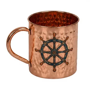 Handcrafted Hammered Copper Mug with <b>Ship</b> <b>Wheel</b> Design Pure Copper Drinking Mug Moscow Mule Mug Nautical Maritime Copper Cup - Product Image 1
