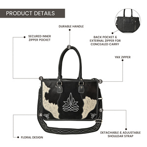 Vintage Western Floral <b>Tooled</b> <b>Leather</b> Handbag Women's Genuine <b>Leather</b> Tote Purse with Adjustable Crossbody Strap - Product Image 4
