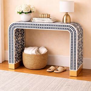 Table console artisanale en os incrusté, mosaïque complexe faite à la main, meuble d'appoint pour un style élégant dans les halls d'hôtels et les entrées résidentielles - Product Image 5