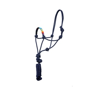 Licol d'entraînement réglable en corde tressée de nylon bleu marine avec muserolle perlée arc-en-ciel et longe, OEM en gros - Product Image 2