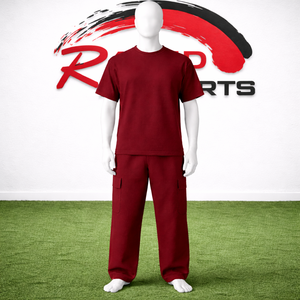 Ensemble de survêtement rouge uni pour homme – T-shirt en coton avec pantalon cargo |   Vêtements de sport pour la gym, la remise en forme et le jogging - Product Image 1