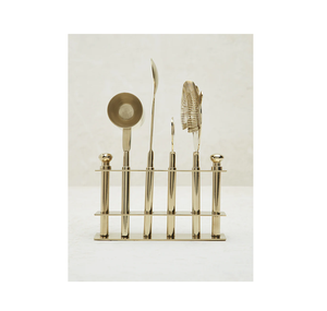 Juego de Herramientas de Barra de Latón de Lujo Moderno, Hecho a Mano, Color Dorado Brillante con Soporte de Mármol Blanco - Product Image 4