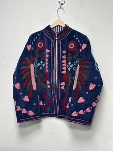 Handmade Eco-Friendly Suzani Embroidered <b>Velvet</b> Polyester/Cotton Lightweight Winter <b>Coat</b> Plus Size <b>Women</b> Outerwear Floral - Product Image 3