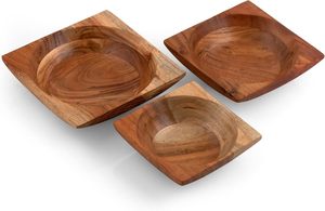 ชุดชามไม้ทรงสี่เหลี่ยมซ้อนกันได้ ทำจากไม้กระถินเทศ 3 ใบ (ขนาด 8 นิ้ว, 7 นิ้ว, 6 นิ้ว) สำหรับใส่สลัด ของว่าง ถั่ว ซอส และอาหารเตรียม - Product Image 3