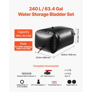 Serbatoio d'Acqua Pieghevole da 240 Litri in PVC 1000D, Borraccia Morbida Antiperdita per Campeggio, Resistente all'Usura - Product Image 2
