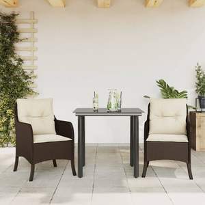 Ensemble de salle à manger de jardin 3 pièces en rotin PE marron avec housses amovibles, mobilier d'extérieur - Product Image 3
