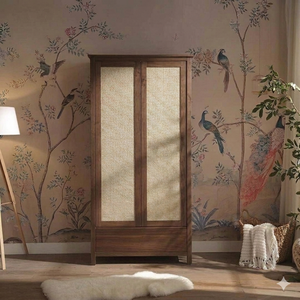 Armario Moderno de Madera de Teca Sólida con Ratán, Armario de 4 Puertas para Dormitorio, Mueble de Almacenamiento Estilo Escandinavo - Product Image 5