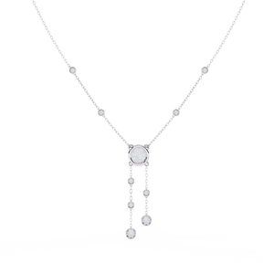 Bezel Set Diamond Dangle Charms on Dainty Gold Link Chains Lariat <b>Necklace</b> Lab Diamond <b>Necklace</b> 10K 14K 18K White Gold - Product Image 3