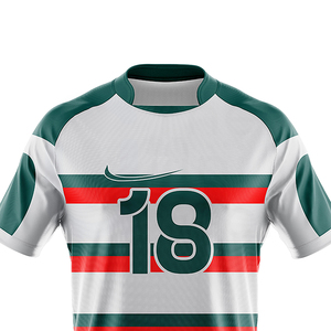 Ensemble short et maillot de rugby rayé blanc, vert et rouge pour homme, sublimé, anti-humidité, col rond, manches courtes, toutes saisons - Product Image 3