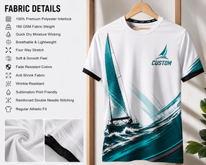 Maillot de Voile Personnalisé à Séchage Rapide, T-shirt de Performance par Sublimation, Col Rond Respirant, Vêtements de Sport, Fabricant d'Uniformes d'Équipe - Product Image 3