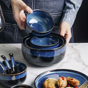 Luxury Nordic Starry Blue Reactive Glaze Ceramic Dinnerware <b>Set</b> Vintage Porcelain Cup Kit Oven Safe Dishwasher Safe <b>Restaurant</b> - Product Image 5