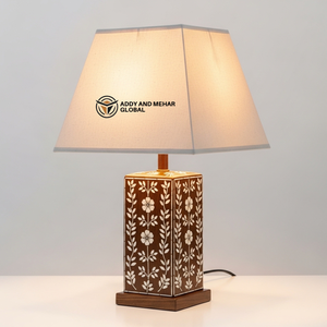 Lámpara de Mesa Artesanal con Incrustaciones de Hueso y Patrón Floral, Lámpara de Noche de Lujo con Mosaico, Arte Tradicional Indio, Decorativa para Escritorio - Product Image 1