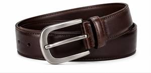 Cinturón de Cuero Genuino Marrón Sólido con Hebilla Rectangular de Acero, Formal, Duradero para Hombre - Product Image 3