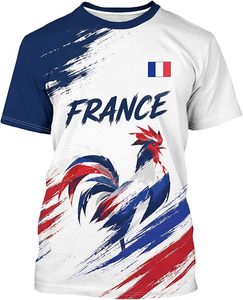 Maillot de sport de l'équipe nationale de France à manches courtes en polyester avec design du drapeau français - Product Image 1