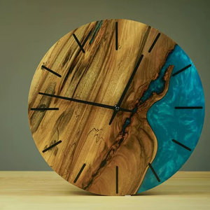 Handmade Walnut Wood & Pearl Epoxy Resin Table <b>Clock</b> Sea Wave Design Natural Wood Grain Art Unique Home Decor - Product Image 1