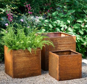 Ensemble de trois jardinières carrées en cuivre rustiques, best-sellers, pour décoration de jardin extérieur, à prix avantageux - Product Image 4