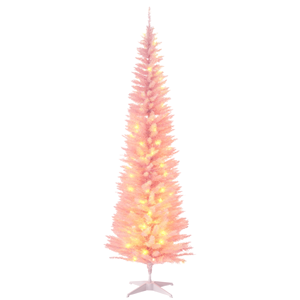 7ft Slim Artificial Christmas <b>Tree</b> with Realistic Pink Branches and Warm White LED <b>Lights</b> Pencil <b>Tree</b> Decor - Product Image 1