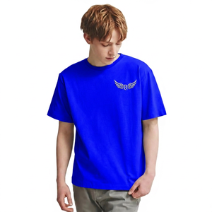 Camiseta de Manga Corta Gris Claro para Hombre con Logotipo de Ala Bordado, Cuello Redondo, Corte Regular, Informal, de Algodón - Product Image 3