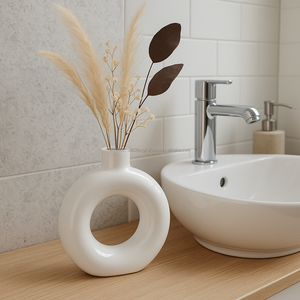 Jarrón Circular Minimalista de Cerámica con Acabado Esmaltado, Ecológico, Hecho a Mano, para Decoración de Bodas, Hogar, Mesa, Habitación Moderna - Product Image 4