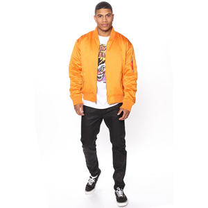 Chaqueta Bomber Naranja para Hombre, Color Sólido, Cuello Camisero, Cierre de Cremallera, Estilo Casual, Corte Regular, Material de Poliéster, Ropa de Otoño - Product Image 2
