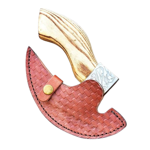 Cuchillo Ulu Hecho a Mano Personalizado, Cuchillo de Acero con Alto Contenido de Carbono, Cuchilla Curva para Cortar Pizza y Picar Carne, con Mango de Madera y Funda de Cuero - Product Image 5
