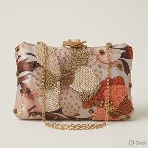 Pochette en satin perlée florale avec chaîne, fermeture à rabat, sac de soirée fait main - Product Image 3