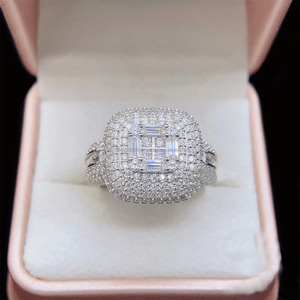 <b>Iced</b> Out Hip Hop Engagement Moissanite Baguette Cut Cluster <b>Ring</b> Custom Design 925 Sterling Silver Rhodium Plated Wedding <b>Ring</b> - Product Image 2