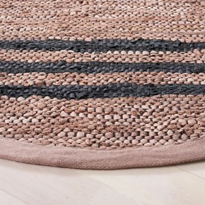Tapis rond en jute à rayures, tissage plat, avec dos antidérapant en caoutchouc, style scandinave, pour salle à manger - Product Image 2
