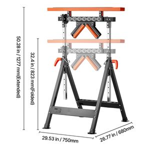 Supporto a Rulli 4 in 1 per Lavori Pesanti, Capacità di Carico 440 lb, Altezza Regolabile 33-50, Banco da Lavoro Pieghevole Multidirezionale Lucidato per Falegnameria - Product Image 2