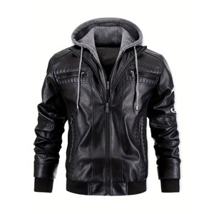 Mens Leather <b>Hoodies</b> Casual Leather Jackets Designed For Streetwear Daily Use With Soft Finish And Relaxed Comfortable Fit Wear - Product Image 2