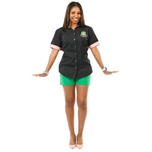 Knitted Full Sleeve Vintage Embroidery Women's <b>Button</b>-<b>Up</b> Collared <b>Shirt</b> <b>Black</b> Color Office Uniform Premium Apparel - Product Image 3