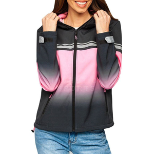 Veste polaire à capuche dégradé rose et noir coupe-vent sportive avec fermeture éclair coupe classique pour l'automne - Product Image 1