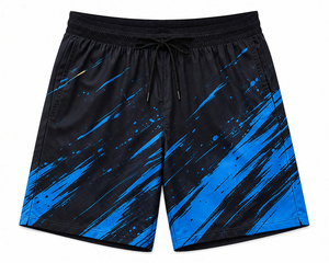 <b>Men's</b> Black <b>Yellow</b> Geometric Print Quick Dry Sport <b>Shorts</b> Mid Waist Drawstring Knitted Polyester - Product Image 4