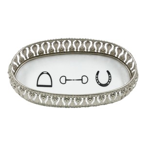 Bandeja metálica ovalada con diseño de accesorios para caballos, impresa con esmalte blanco, bandejas de plata alemana, bandeja decorativa para ideas de regalos. - Product Image 1