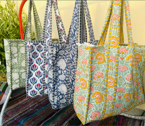 Sac fourre-tout matelassé en coton imprimé à la main, style bohème, écoresponsable, pour femme, hiver/printemps/été, multicolore, usage quotidien - Product Image 3