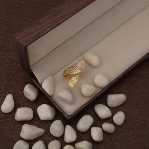 Handmade <b>Opal</b> Bypass <b>Ring</b> <b>Gold</b> Plated Adjustable Wrap <b>Ring</b> October Pink Gemstone Statement Jewelry Gift For Her - Product Image 1