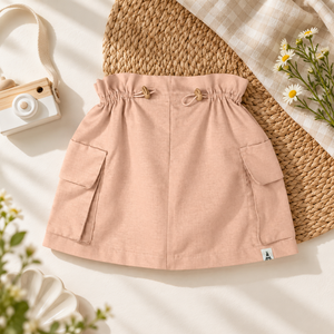 Women's Pink Cargo Mini <b>Skirt</b> <b>Elastic</b> <b>Waist</b> Drawstring Solid Color Casual Woven Cotton Bamboo Fiber All Seasons - Product Image 2
