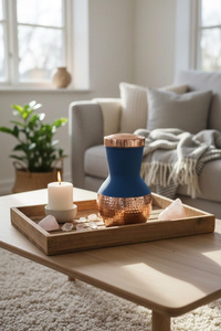 Pot Matka en Cuivre Pur avec Couvercle en Verre Intégré, Bleu Soie, Récipient à Eau Ayurvédique, Vaisselle Réutilisable de Qualité Supérieure pour la Maison et le Bureau - Product Image 6