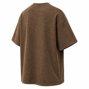 Camiseta de algodón para hombre, oversize, cuello redondo, manga corta, con lavado ácido, diseño de punto antiarrugas, efecto tie-dye, bolsillo frontal, 220g - Product Image 6