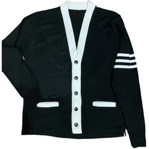 Cárdigan de Punto Negro para Hombre, Cuello en V, Manga Larga, Cierre de Botones, Estilo Otoñal, Color Sólido - Product Image 1