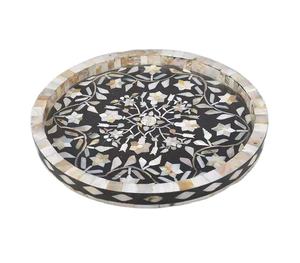 Bandeja negra de madreperla, bandeja de servicio con incrustaciones de fregona para mesa de comedor, restaurante, boda y decoración del hogar, proveedor indio - Product Image 1