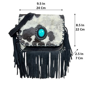Bolso bandolera de cuero de gamuza de piel de vaca con logotipo personalizado OEM y ODM, bolso de mano con flecos de alta calidad para mujer - Product Image 2