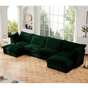 <b>U</b>-Shape Sectional Sofa 4-Seater Slipcovered <b>Living</b> Room Couch with Wide Deep Seat Soft French Edges and Multiple Big Pillows - Product Image 2