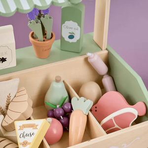 ชุดของเล่นจำลองตลาดขายของสำหรับเด็ก ทำจากไม้ MDF สีเขียวพาสเทล พร้อมอุปกรณ์เสริมสำหรับเล่นบทบาทสมมติ ขายส่ง - Product Image 3