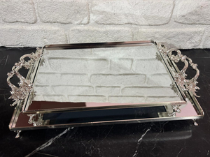 Rectangular Metal Storage Tray With <b>Mirrored</b> Finish Classic Design For <b>Table</b> Use Polished Surface Single Tier - Product Image 6